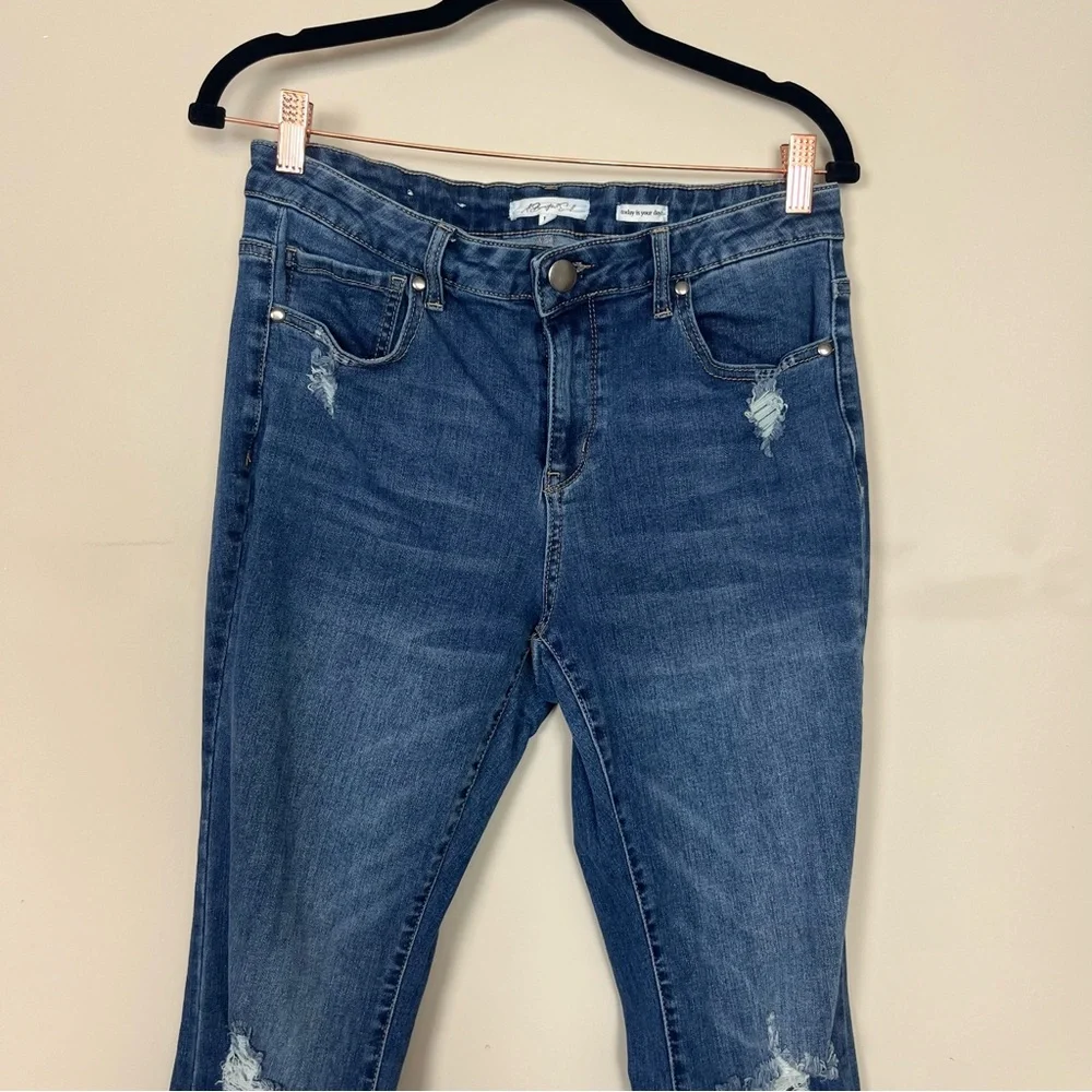 A BEAUTIFUL SOUL SKINNY FLARE RIPPED JEANS SIZE 12 DARK WASH - Picture 5 of 12